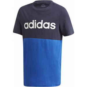 adidas YB LINEAR COLORBLOCK TEE Juniorské triko, Modrá,Tmavě modrá,Bílá, velikost 140